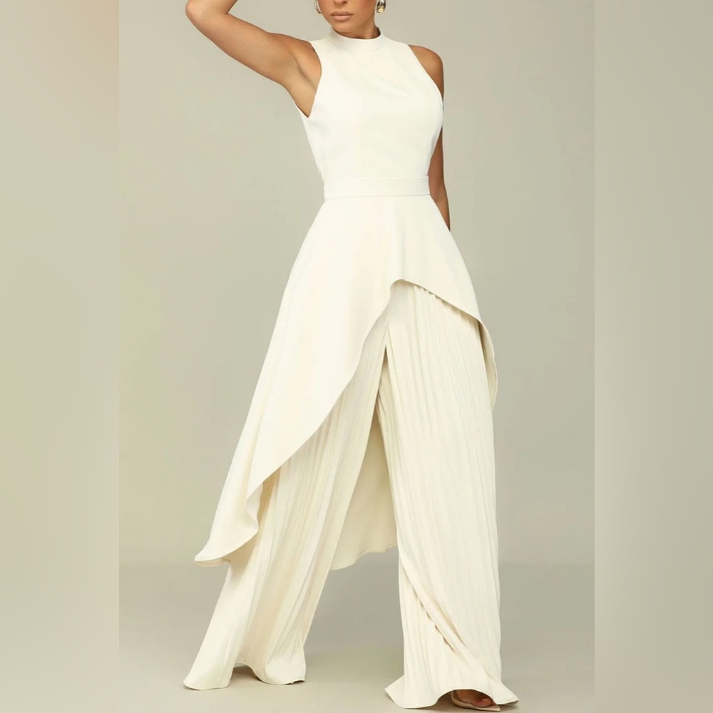 847. Hi Low Dressy Top and Pleated Pant Set in Beige